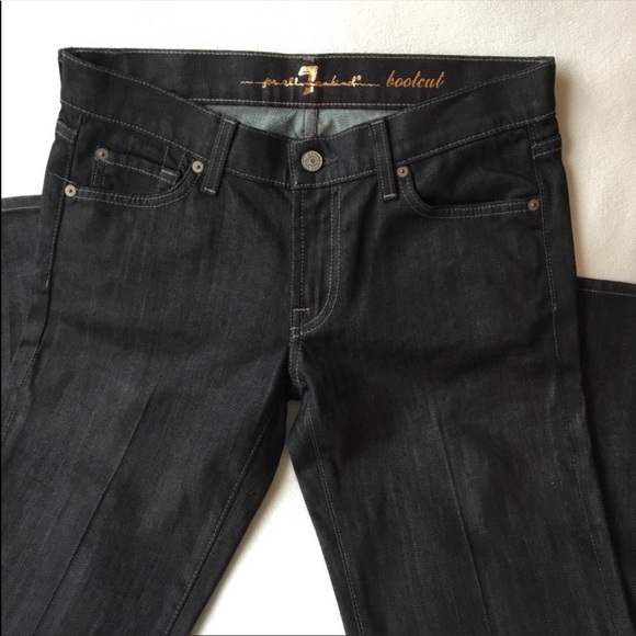 Y2K Tall Dark Denim Straight Flare 7 For All Mankind Metallic Jeans Long 27 - Picture 5 of 6